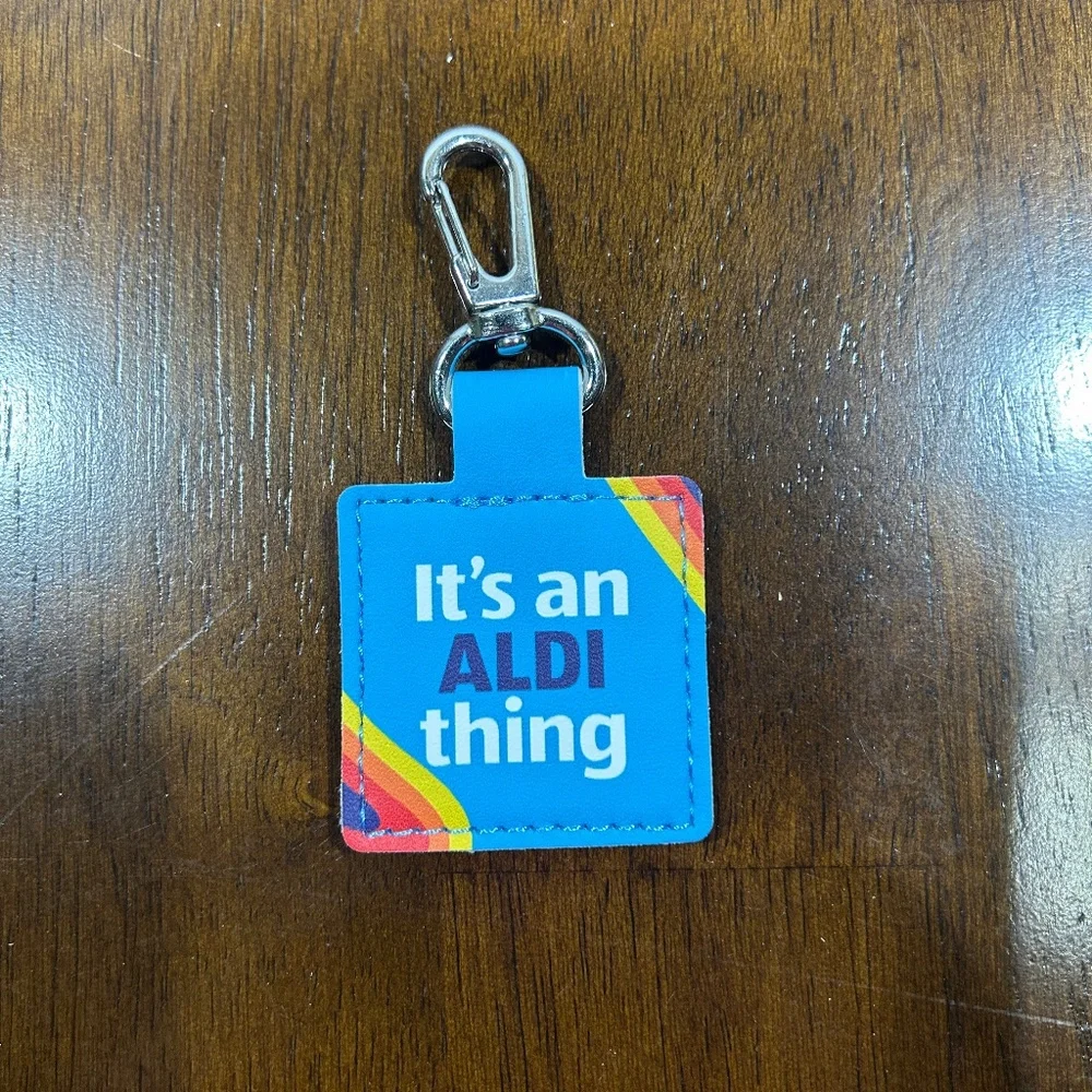 ALDI Quarter Keychain Grand Open Logo Blue, Orange, & Red NEW Carabiner clip NEW